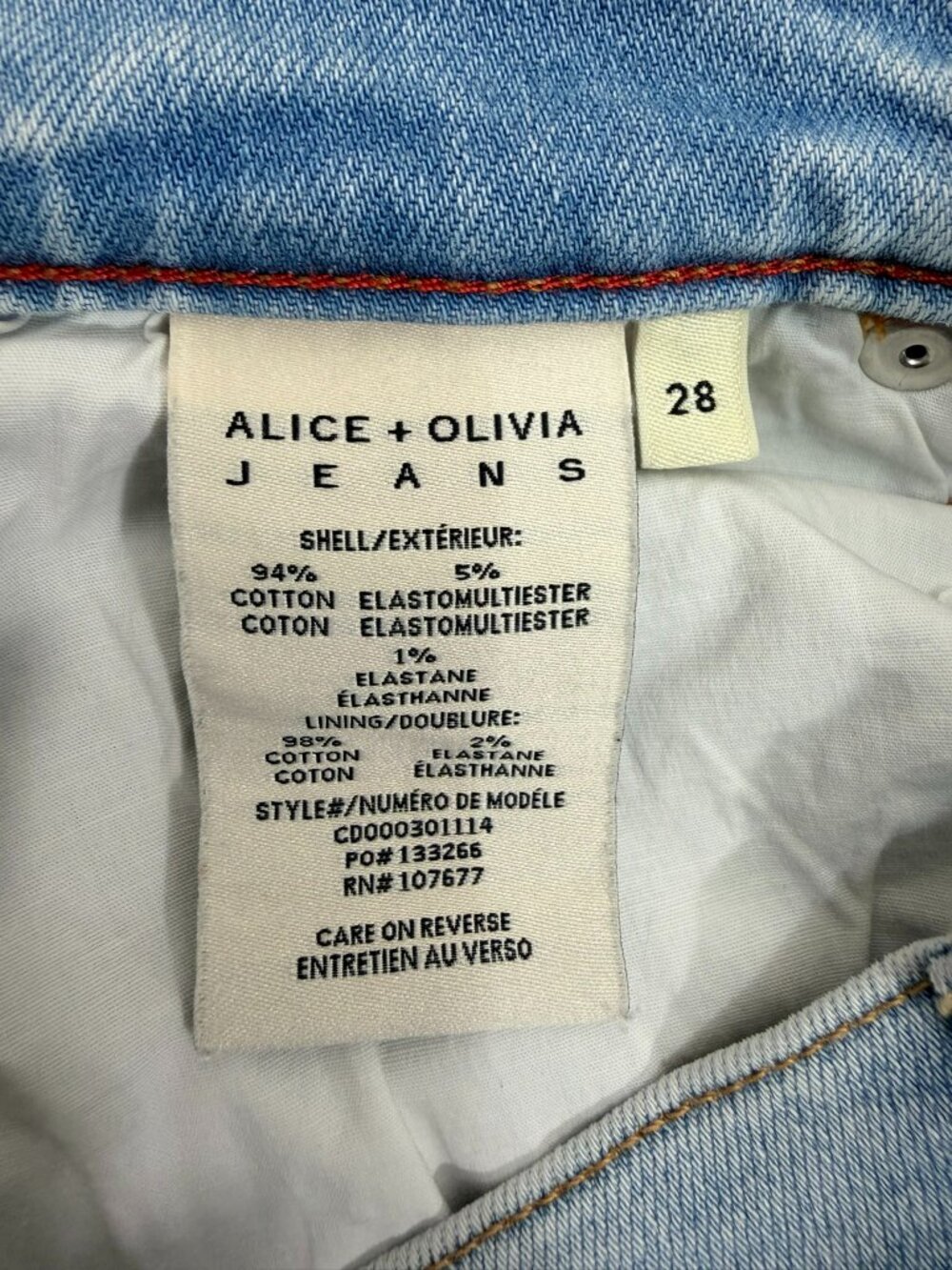 Alice+Olivia High Rise Bootcut Jeans Raw Hem Size 28 x 31" Light Blue - Picture 6 of 10